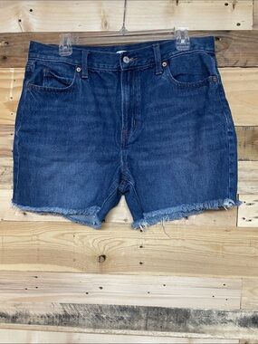 Old Navy size 10 High-rise Dark Wash Blue Jean 5” Shorts Classic Cut-Off Style